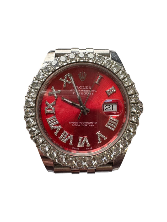 Rolex 41mm Stainless Steel Datejust AM Red Roman Diamond Dial & Diamond Bezel Watch 2020