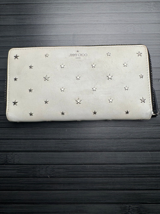 Jimmy Choo White Leather Star Studded Continental Wallet