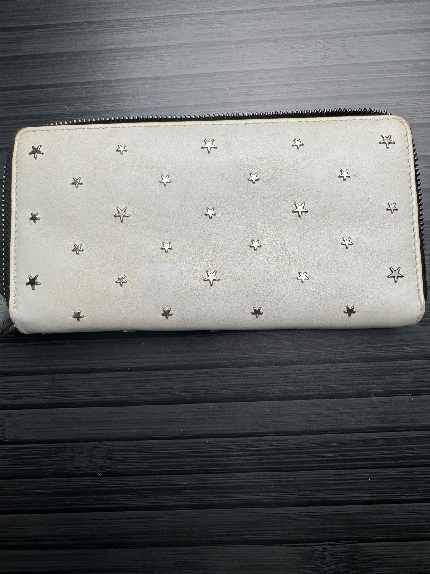 Jimmy Choo White Leather Star Studded Continental Wallet
