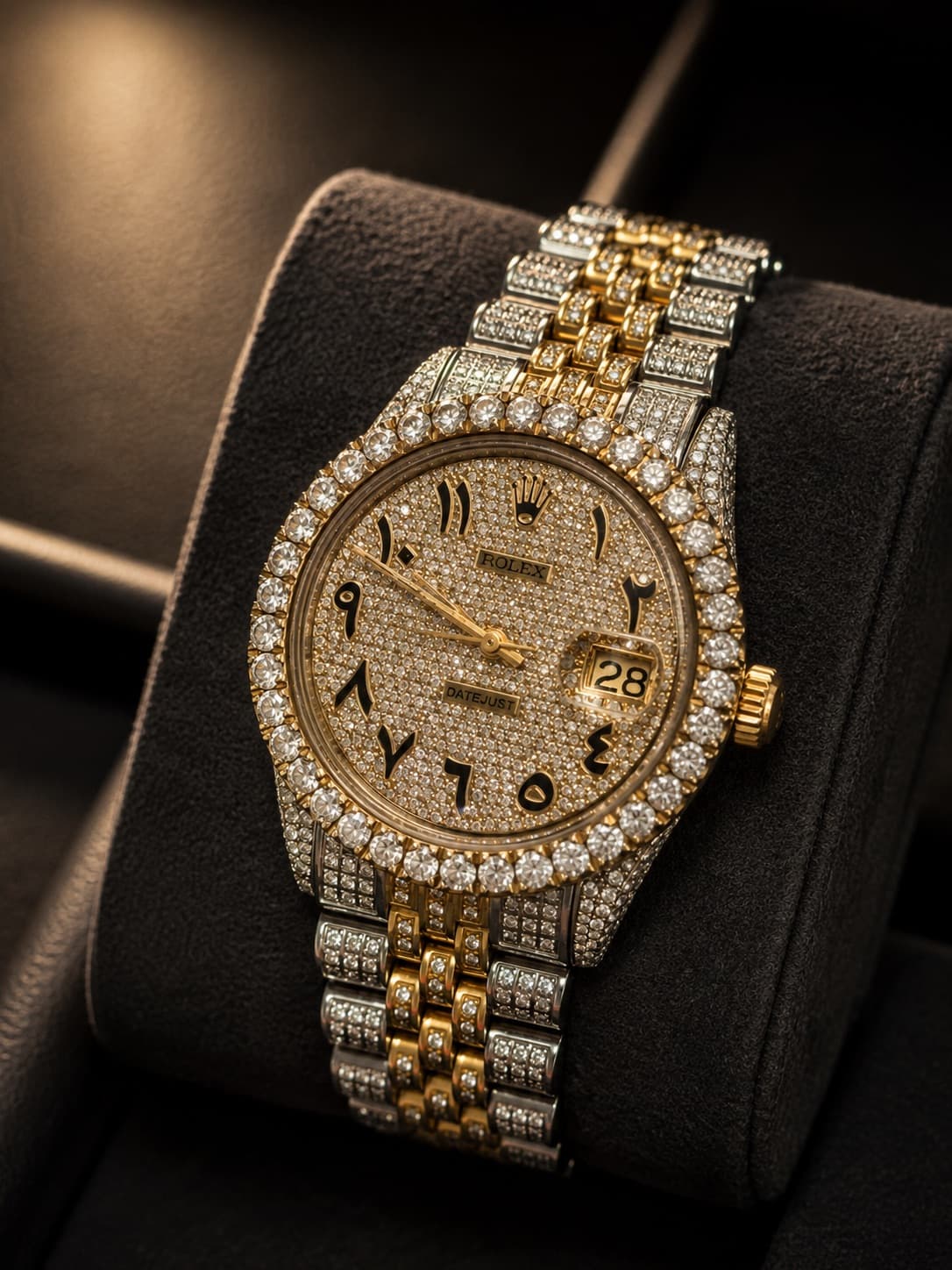 Rolex Datejust 36mm 18K Yellow Gold Two-Tone Bust Down · Arabic Pavé Diamond Dial