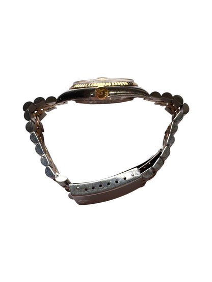 Rolex 36mm Two-Tone Datejust Silver Stick Dial Fluted Bezel Jubilee Band Watch