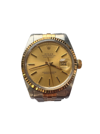 Rolex 36mm Two-Tone Datejust Silver Stick Dial Fluted Bezel Jubilee Band Watch