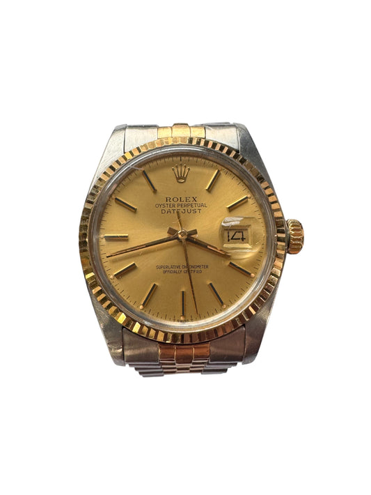 Rolex 36mm Two-Tone Datejust Silver Stick Dial Fluted Bezel Jubilee Band Watch