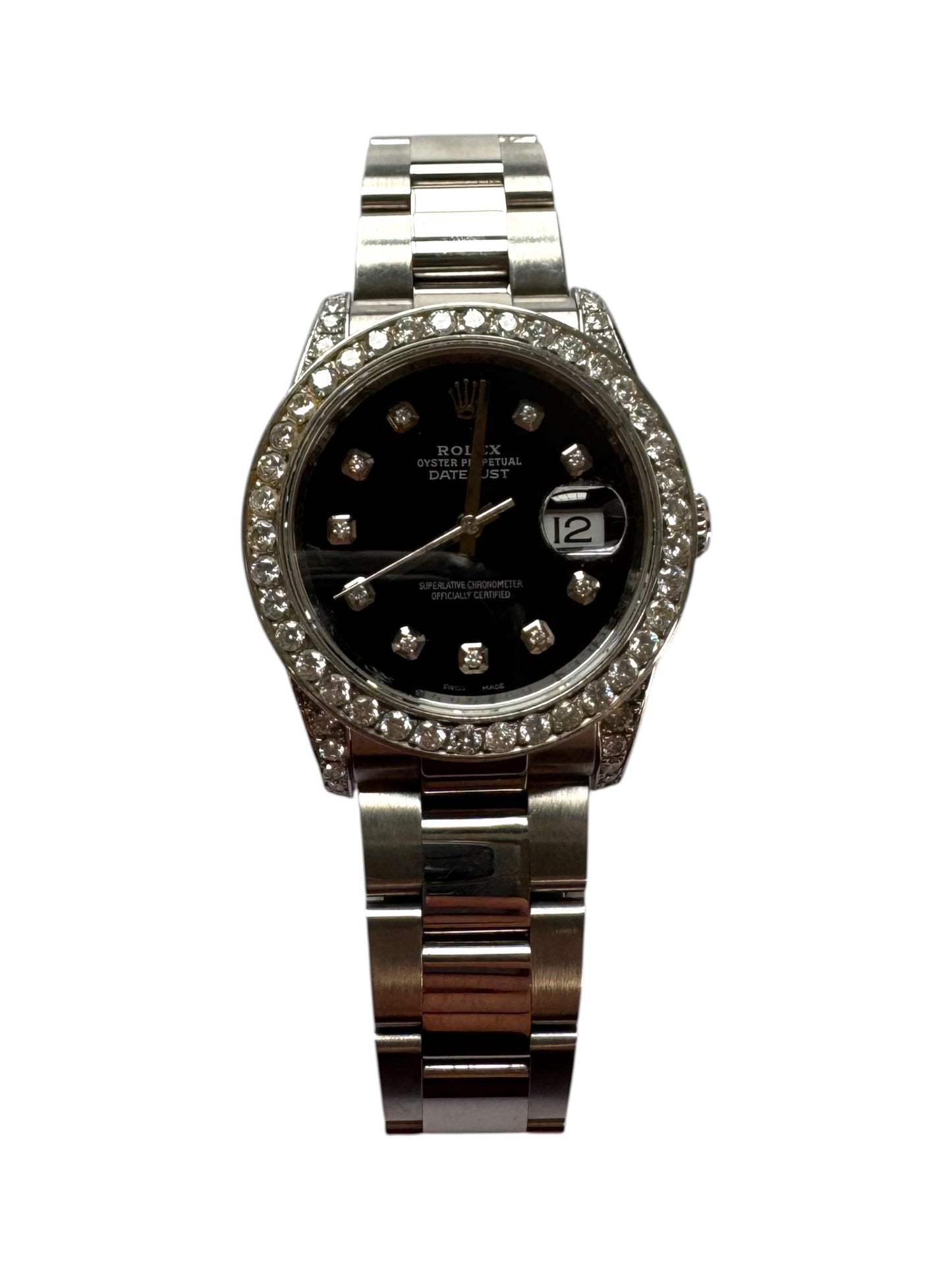 Rolex 36mm Stainless Steel Datejust AM Black Diamond Dial Diamond Bezel & Lugs Watch