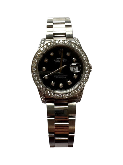 Rolex 36mm Stainless Steel Datejust AM Black Diamond Dial Diamond Bezel & Lugs Watch