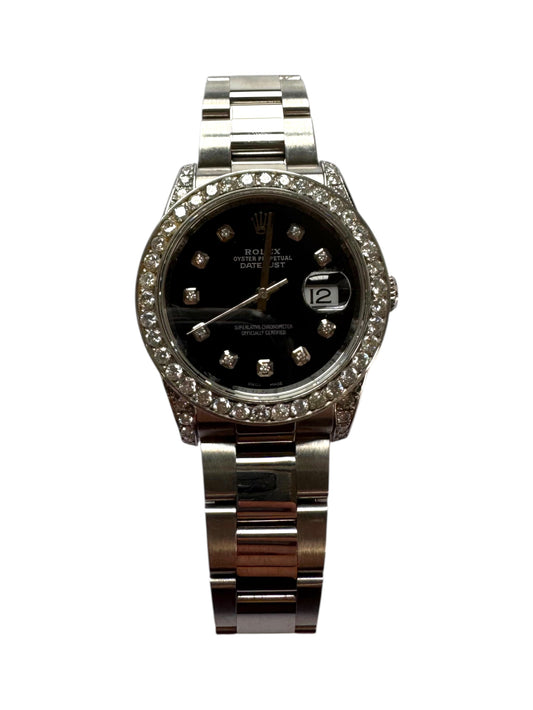 Rolex 36mm Stainless Steel Datejust AM Black Diamond Dial Diamond Bezel & Lugs Watch