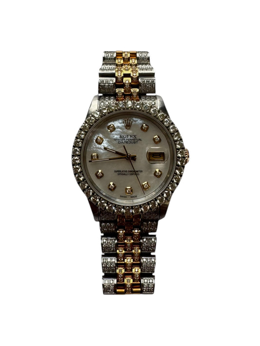 Rolex 36mm 18kt Gold Two-Tone Datejust AM Mother of Pearl Diamond Dial Bezel & Bracelet Watch