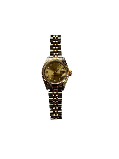 Rolex 26mm Two-Tone Lady-Datejust Champagne Diamond Dial Fluted Bezel Watch