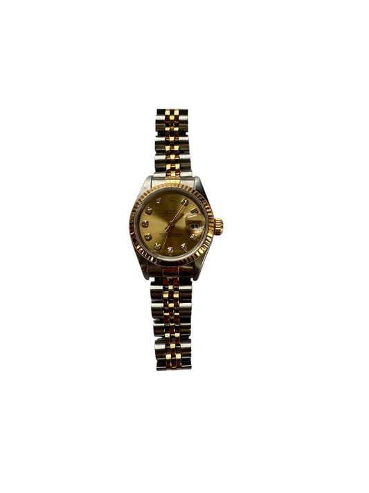 Rolex 26mm Two-Tone Lady-Datejust Champagne Diamond Dial Fluted Bezel Watch