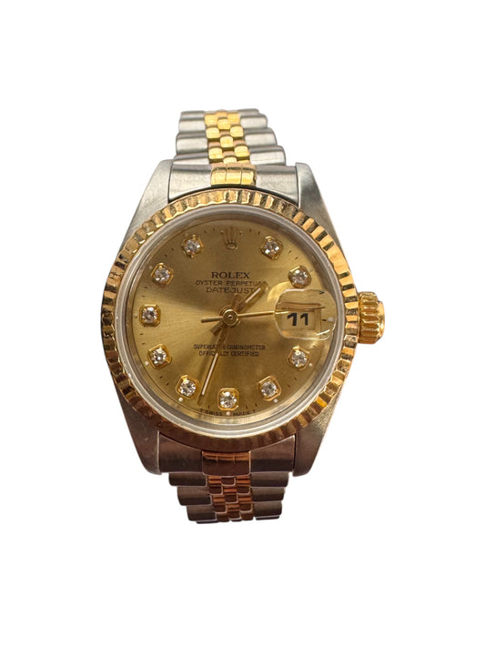 Rolex 26mm Two-Tone Lady-Datejust Champagne Diamond Dial Fluted Bezel Watch