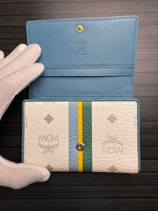 MCM White Leather Visetos Leather Multicolor Striped Wallet