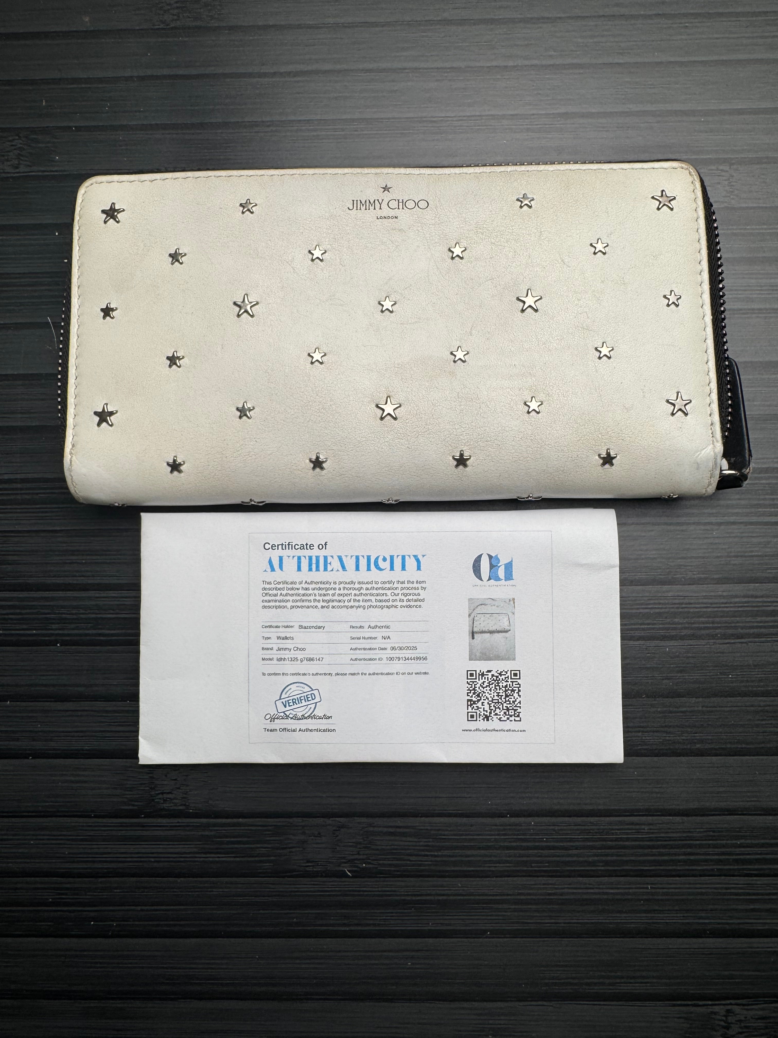 Jimmy Choo White Leather Star Studded Continental Wallet