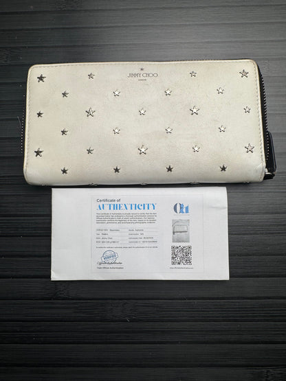 Jimmy Choo White Leather Star Studded Continental Wallet